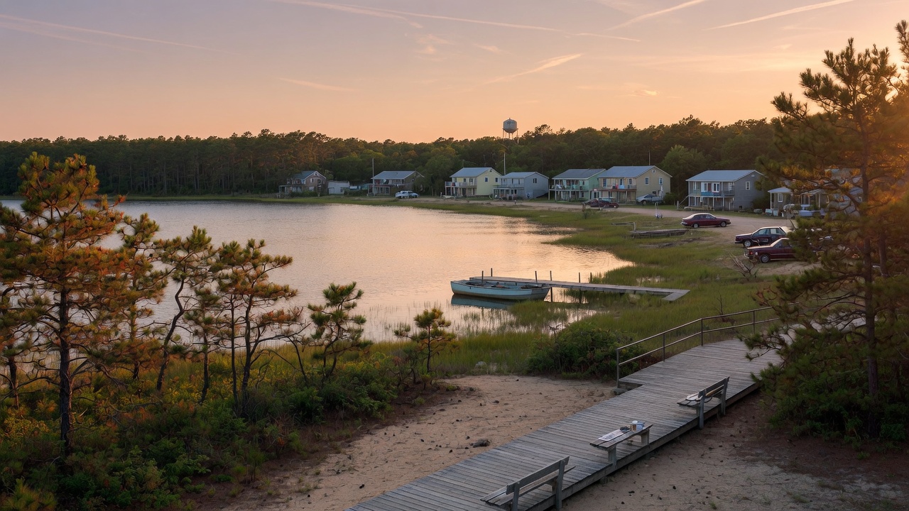 New Jersey Pinelands and shore — educational cover (regional illustration)