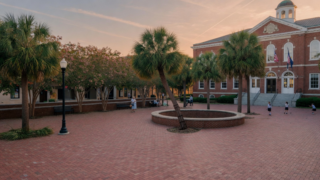 South Carolina civic plaza — educational cover (civic regional illustration)