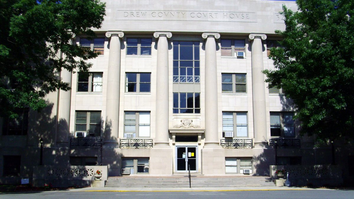 Educational briefing on the Office of the Sheriff for Drew County, Arkansas — Monticello. Not Desha County. Not Ashley County. — educational cover (regional illustration)