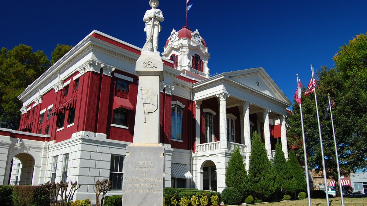 Educational briefing on the Office of the Sheriff for White County, Arkansas — Searcy. Searcy the city is here. Searcy County (Marshall) is a different county. — educational cover (regional illustration)