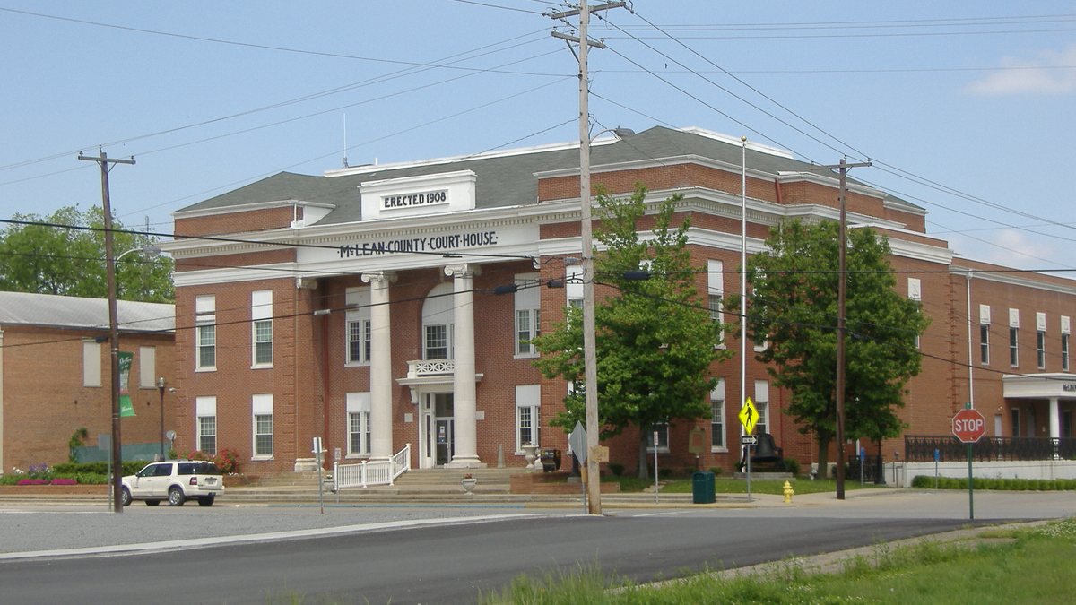 Educational briefing on the Office of the Sheriff for McLean County, Kentucky — Calhoun and its largest city is Livermore. — educational cover (regional illustration)
