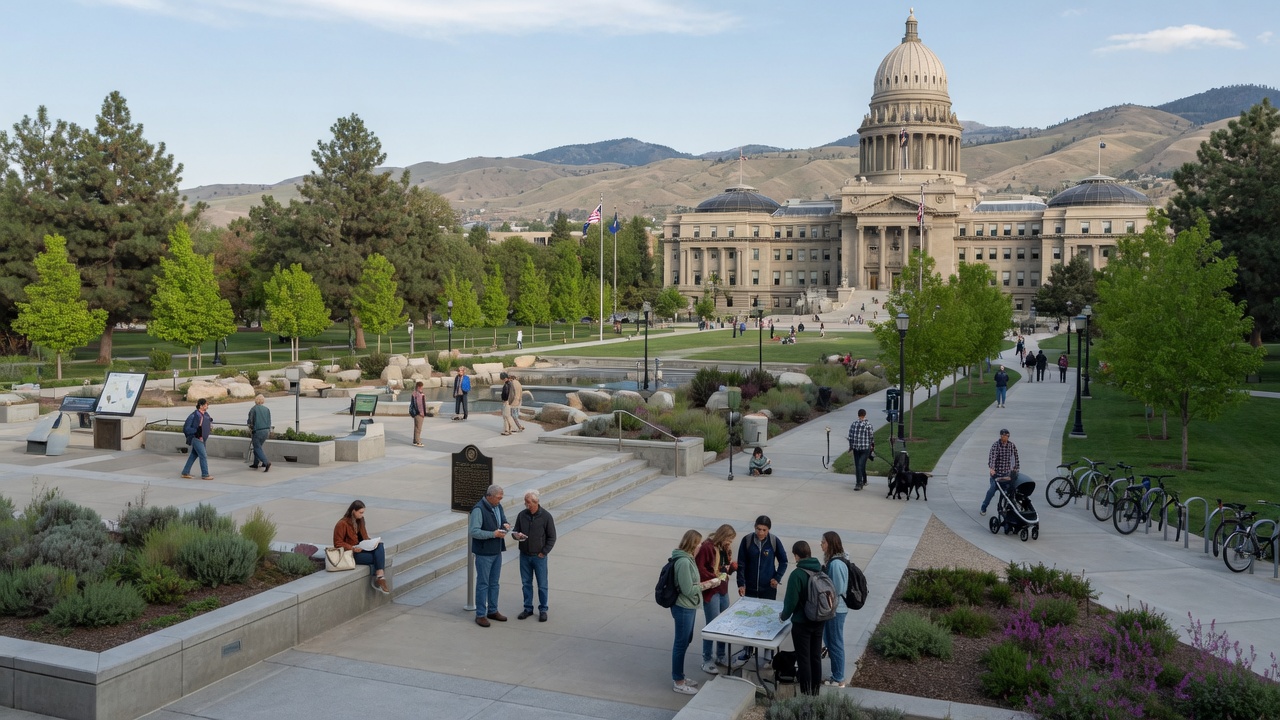 Civic plaza illustration — educational cover (regional illustration of Idaho)