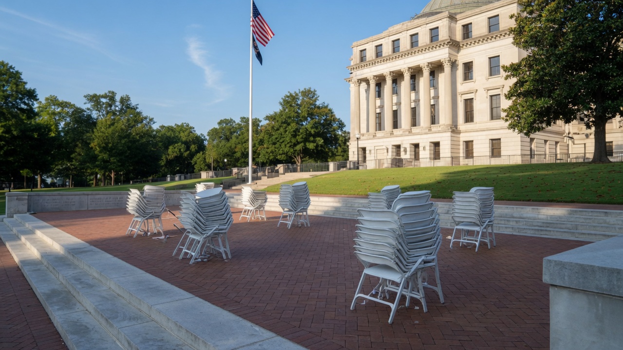 Civic plaza illustration — educational cover (regional illustration of Mississippi)