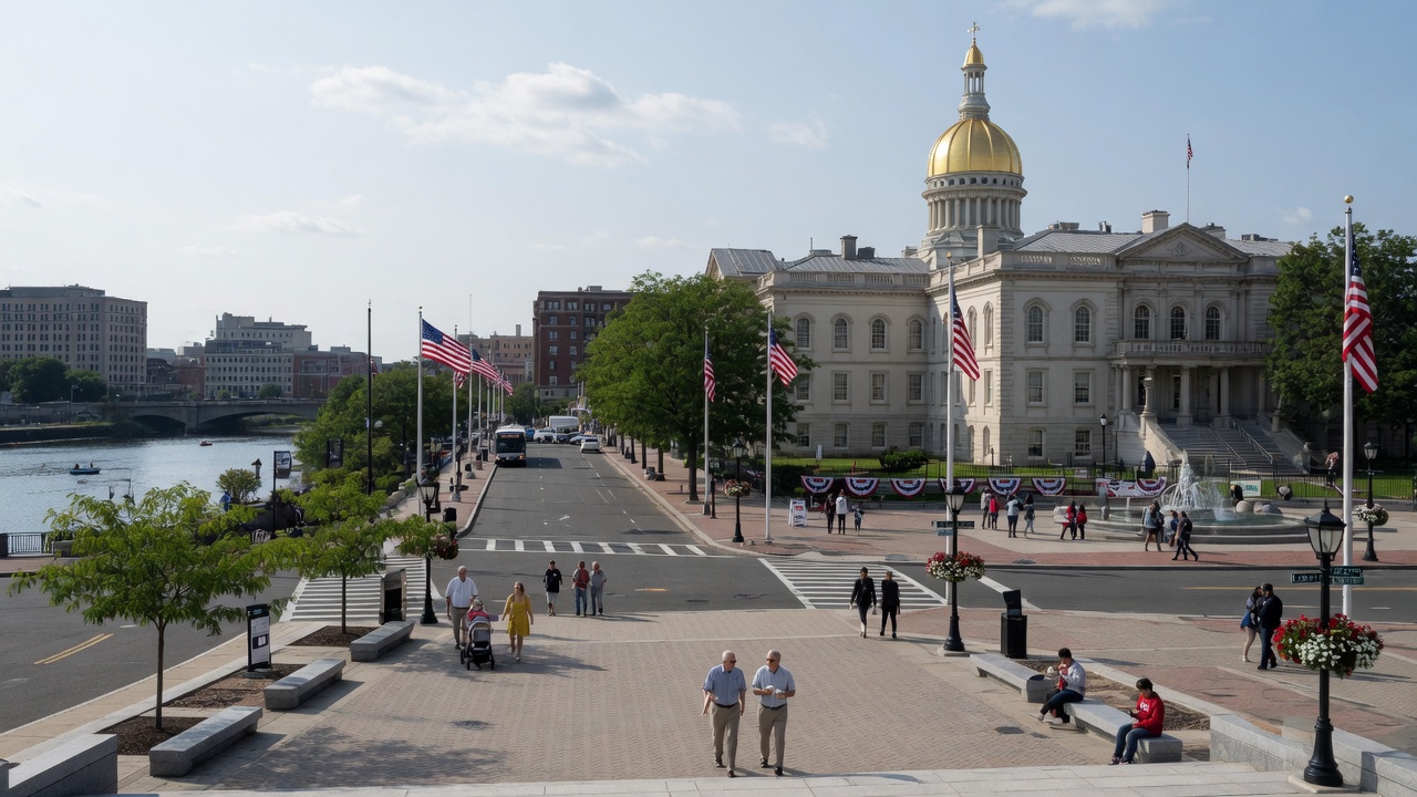 Trenton civic plaza illustration — educational cover (regional illustration of New Jersey)
