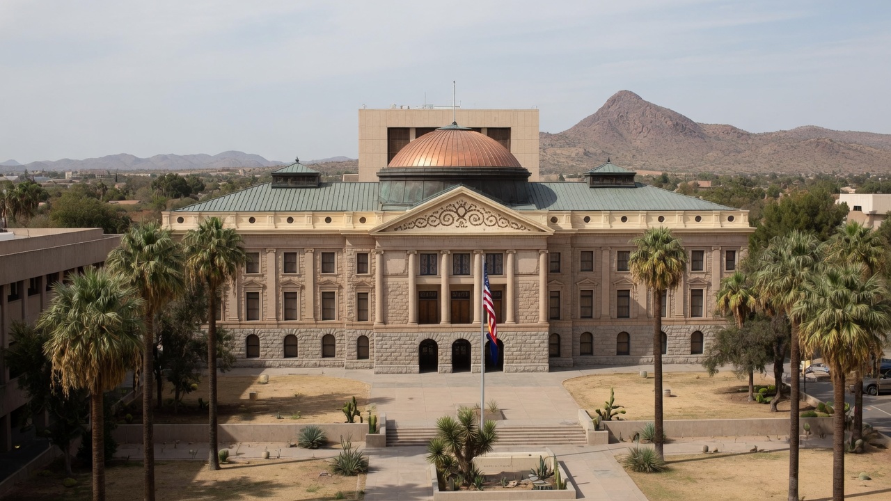 Phoenix capitol with the copper dome — educational cover (regional illustration of Arizona)