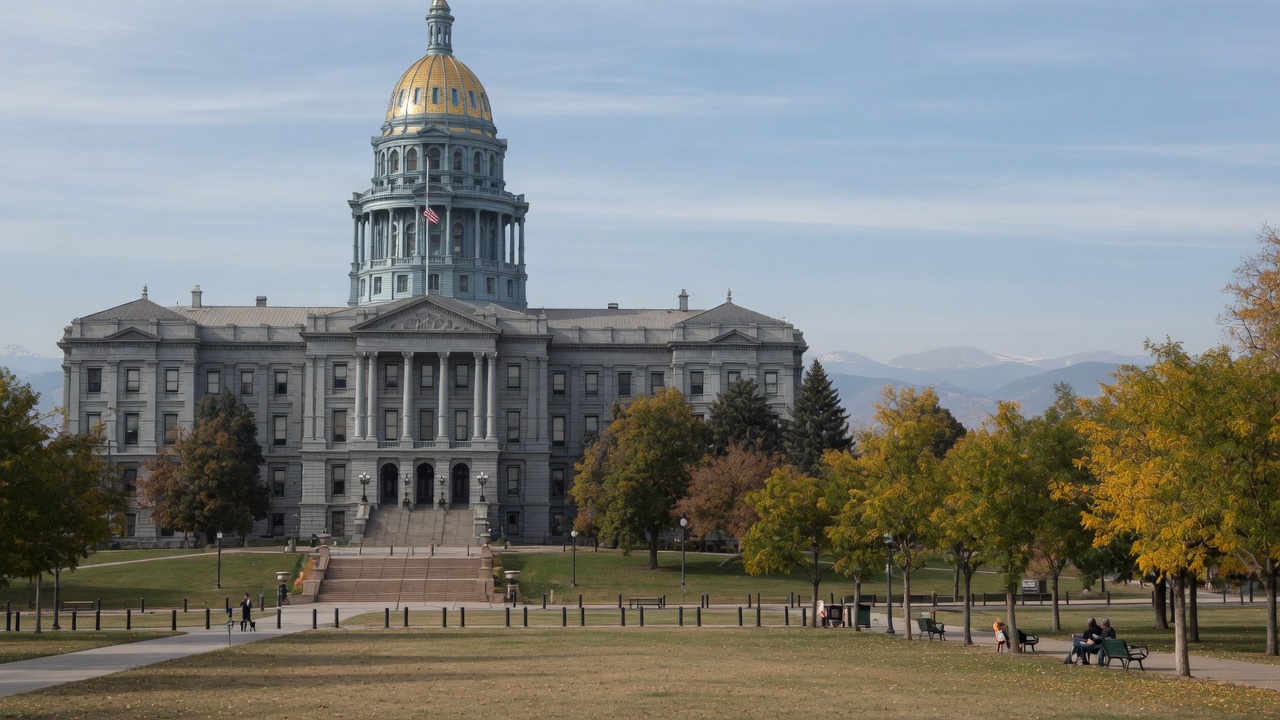 Denver capitol with the gold dome — educational cover (regional illustration of Colorado)