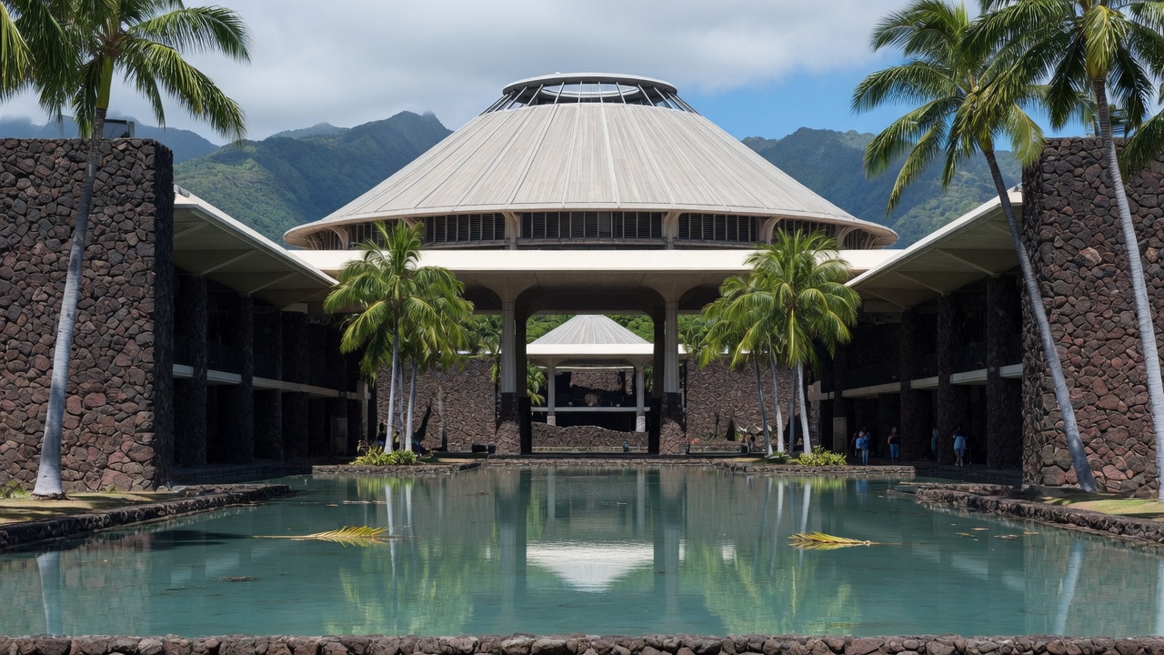 Honolulu open-air capitol — educational cover (regional illustration of Hawaii)