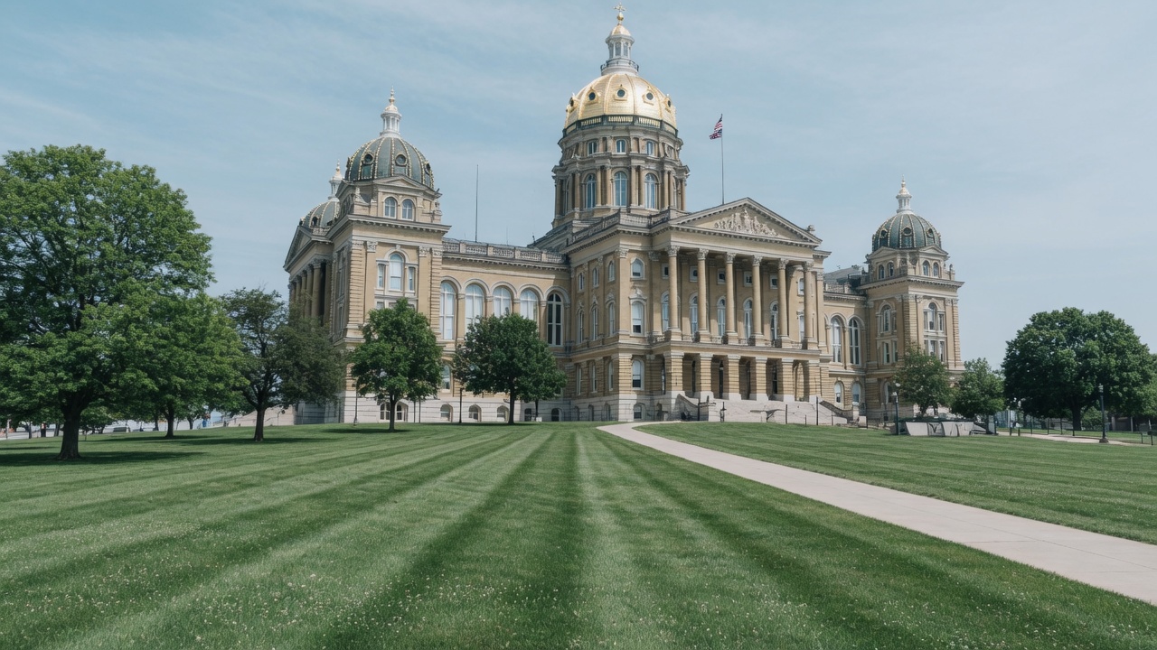 Gold-dome capitol — educational cover (regional illustration of Iowa)