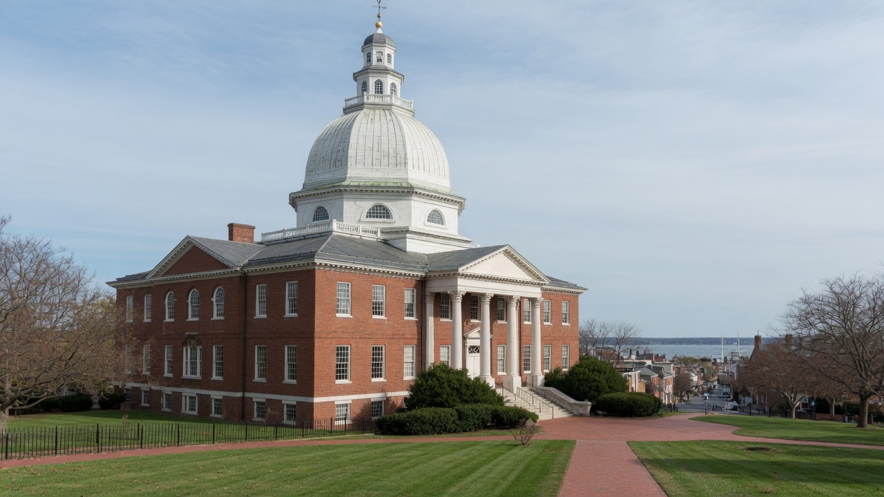 Wooden-dome State House — educational cover (regional illustration of Maryland)