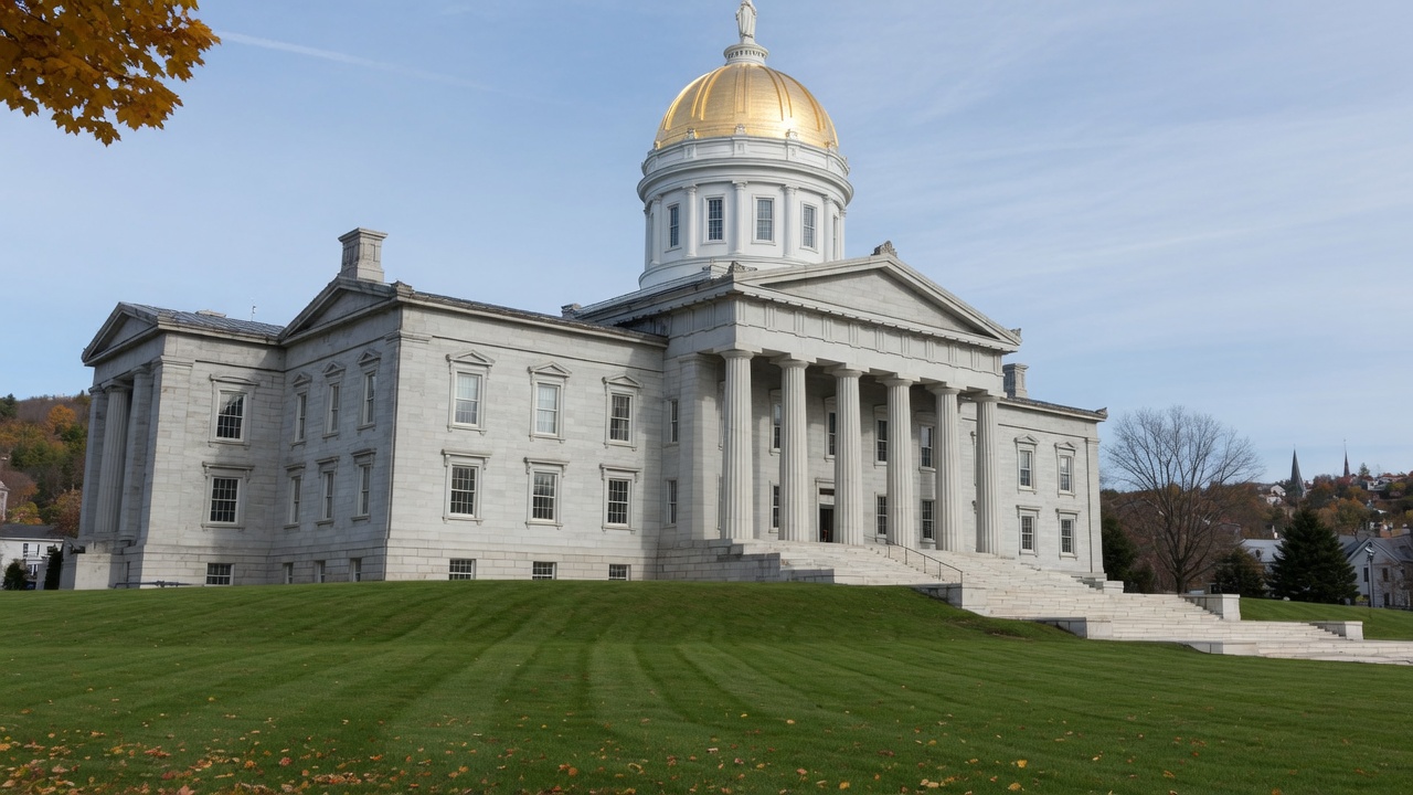 Gold-dome State House civic — educational cover (regional illustration of Vermont)