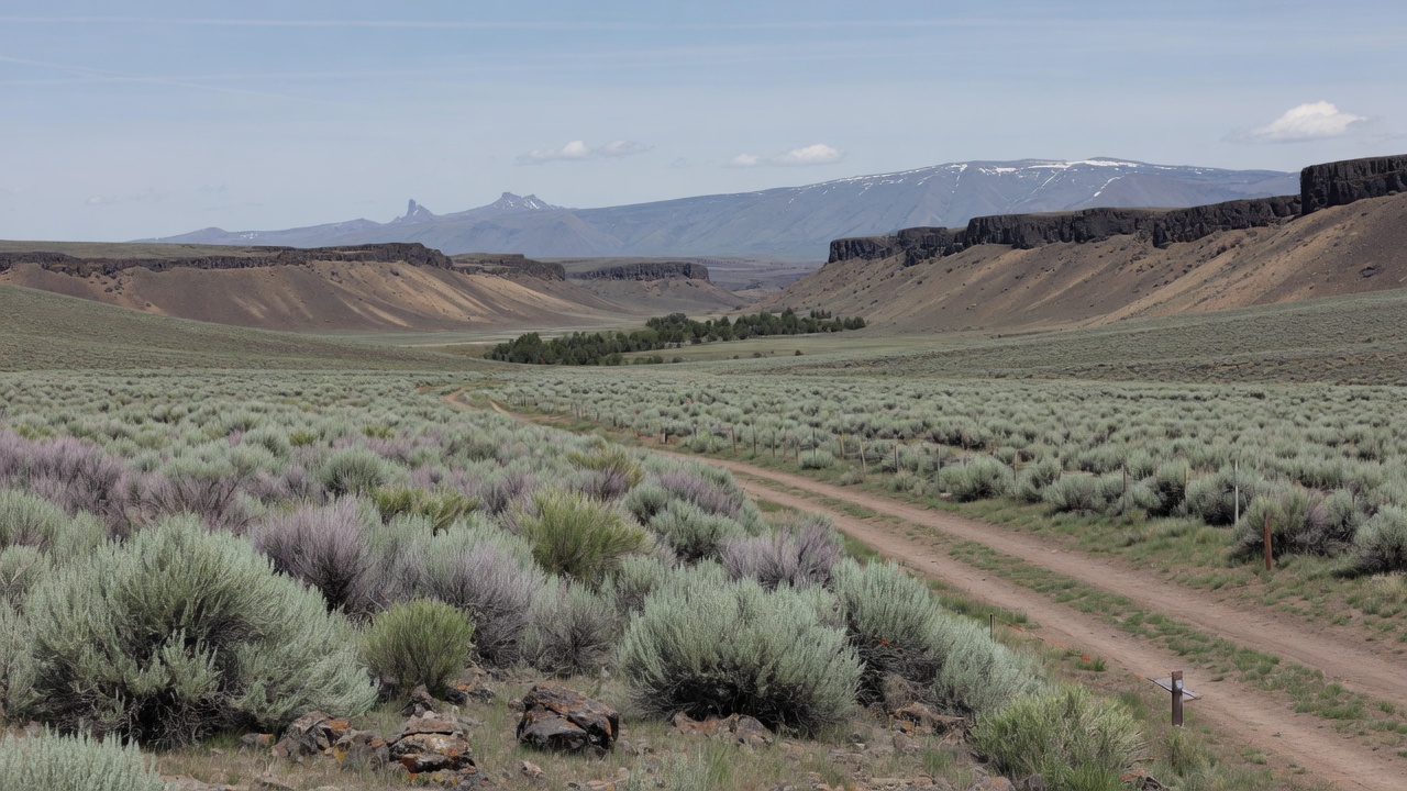 High-desert civic land — educational cover (regional illustration of Oregon)