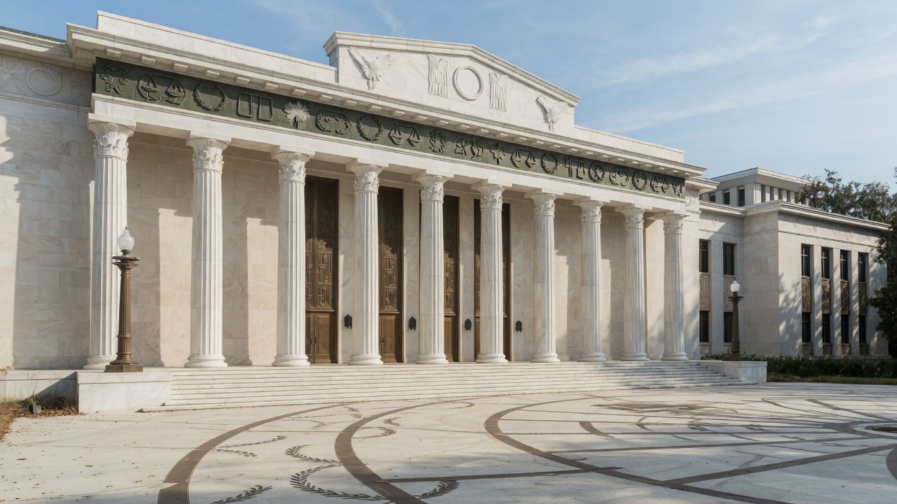 North-Florida colonnade — educational cover (justice civic, American Future Type)