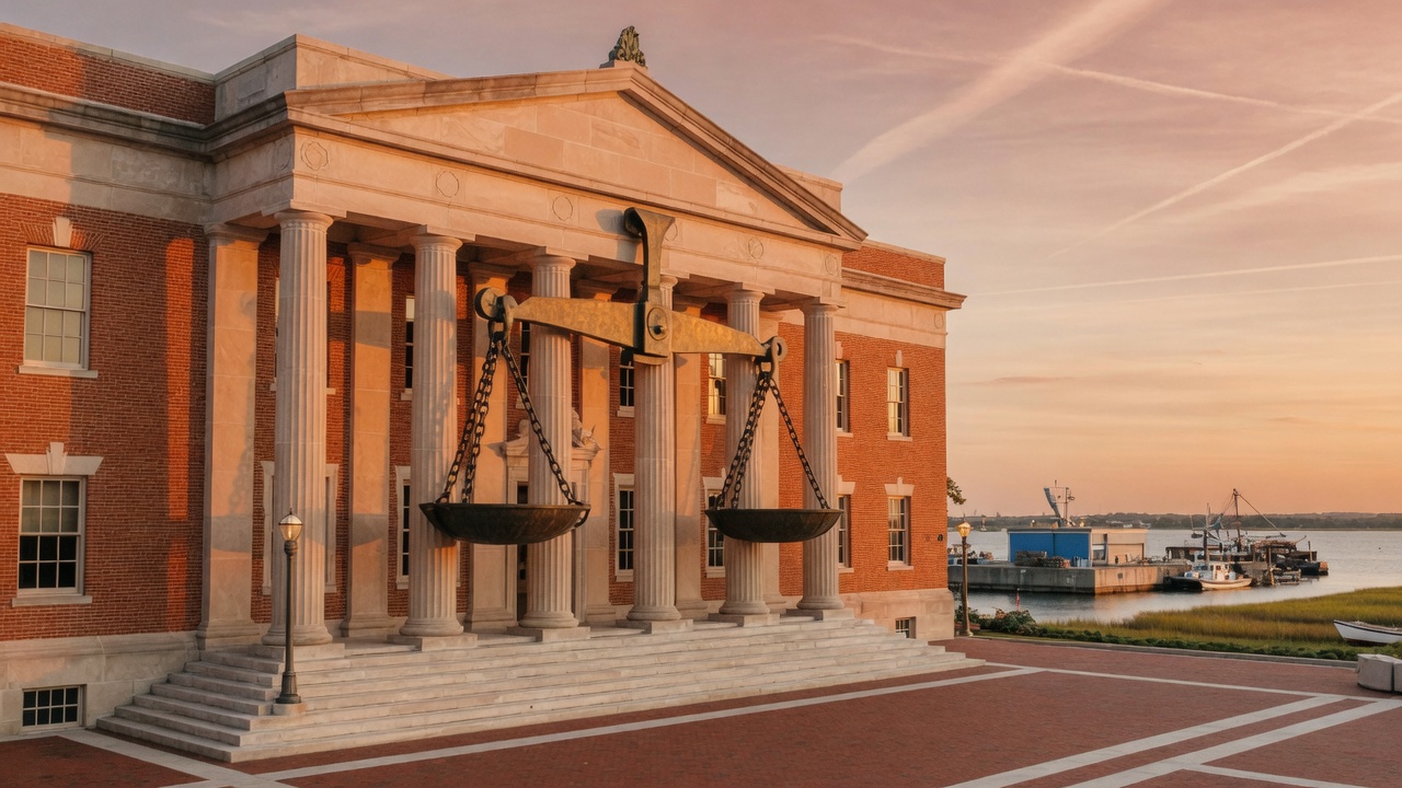Annapolis Bay colonnade — educational cover (justice civic, American Future Type)