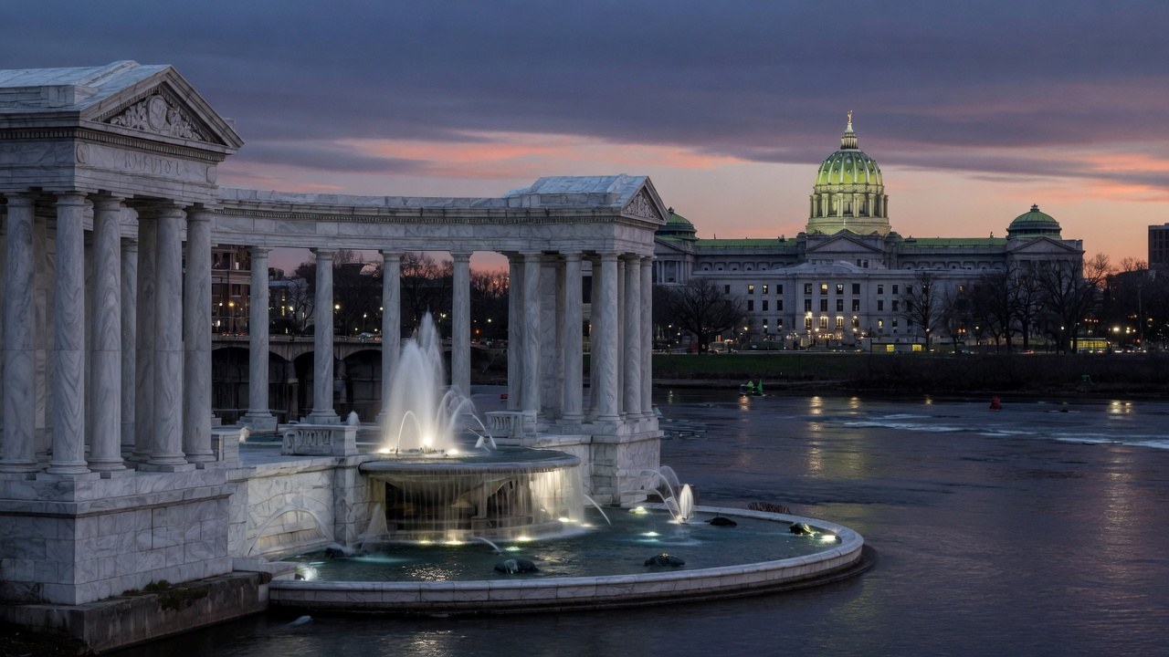 Susquehanna civic forum at Harrisburg — educational cover (justice civic, American Future Type)