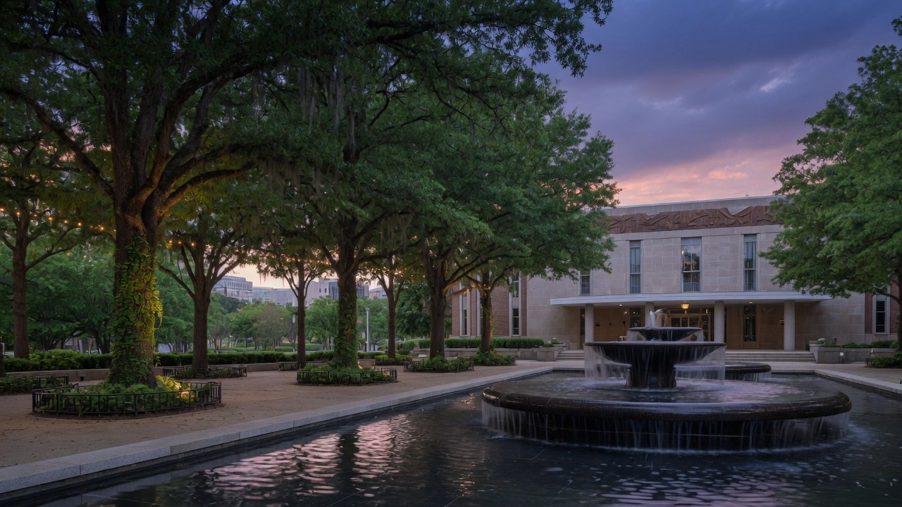 Raleigh civic forum under oaks — educational cover (justice civic, American Future Type)