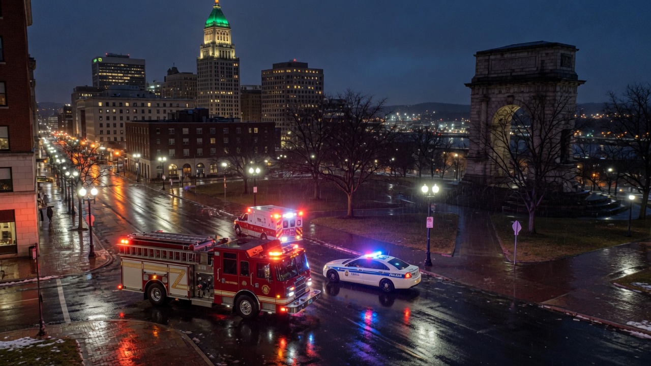 Bushnell Park night-run — educational cover (city-run action, American Future Type)