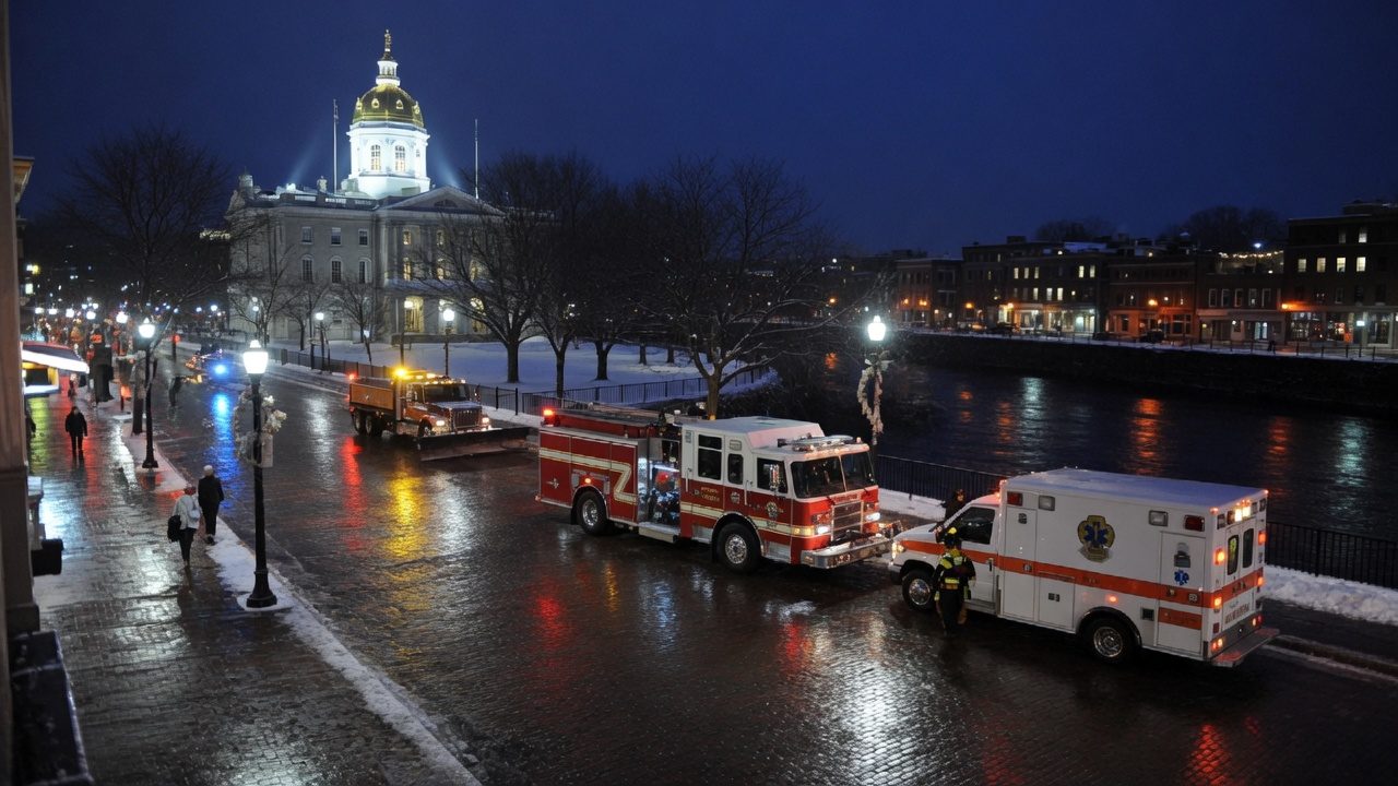 Merrimack night run under the golden dome — educational cover (city-run action, American Future Type)