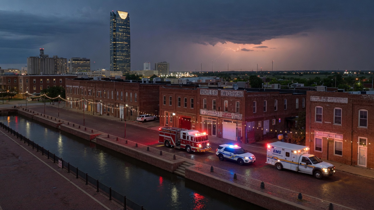 Bricktown storm run — educational cover (city-run action, American Future Type)