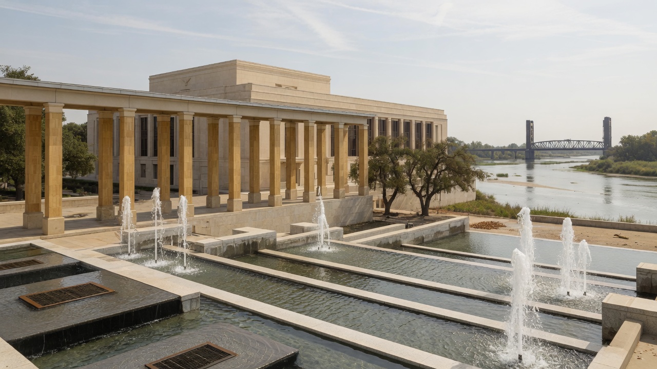 Sacramento boule at the valley rivers — educational cover (Greek Senate, American Future Type)