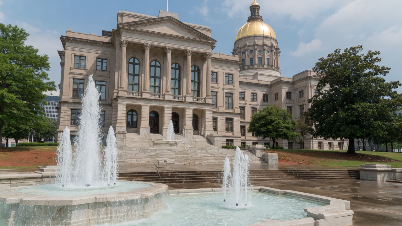 Gold-dome boule and Capitol Square fountains — educational cover (Greek Senate, American Future Type)