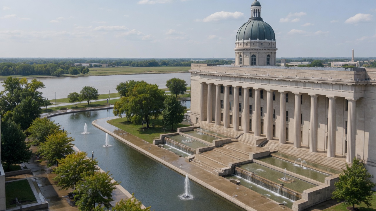 Indianapolis Statehouse boule and White River canal fountains — educational cover (Greek Senate, American Future Type)