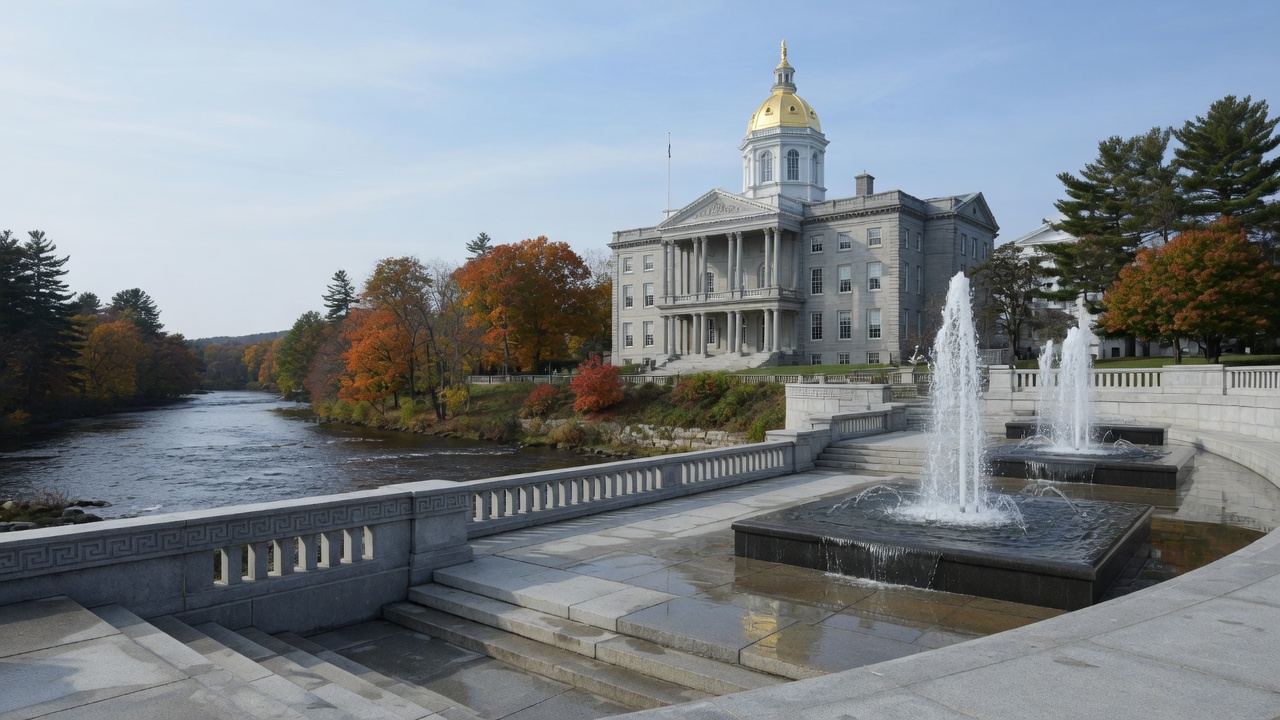 Concord Merrimack granite boule and State House fountains — educational cover (Greek Senate, American Future Type)