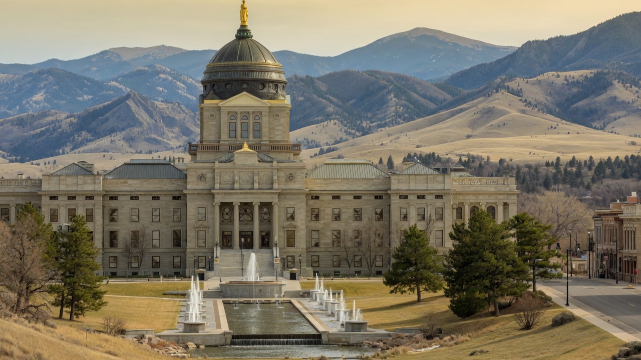 Helena capitol on Last Chance Gulch with civic fountains — educational cover (Greek Orthodoxy civic grammar, American Future Type)